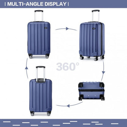 K1773-1L - Kono 19 Inch Cabin Size ABS+PC Hard Shell Luggage with Vertical Stripes - Ideal for Carry-On - Navy