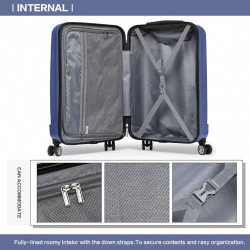 K1773-1L - Kono 19 Inch Cabin Size ABS+PC Hard Shell Luggage with Vertical Stripes - Ideal for Carry-On - Navy