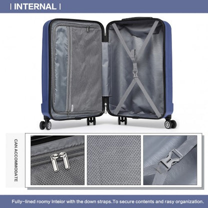 K1773-1L - Kono 19 Inch Cabin Size ABS+PC Hard Shell Luggage with Vertical Stripes - Ideal for Carry-On - Navy