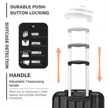 K1773-1L - Kono 19 Inch Cabin Size ABS+PC Hard Shell Luggage with Vertical Stripes - Ideal for Carry-On - Black