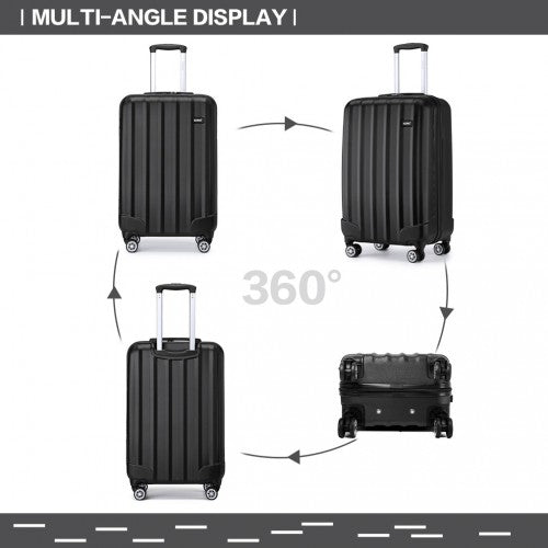 K1773-1L - Kono 19 Inch Cabin Size ABS+PC Hard Shell Luggage with Vertical Stripes - Ideal for Carry-On - Black