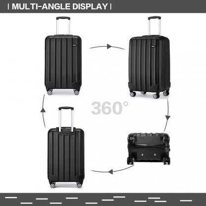 K1773-1L - Kono 19 Inch Cabin Size ABS+PC Hard Shell Luggage with Vertical Stripes - Ideal for Carry-On - Black