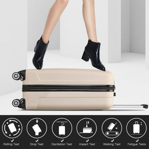 K1773-1L - Kono 19 Inch Cabin Size ABS+PC Hard Shell Luggage with Vertical Stripes - Ideal for Carry-On - Beige
