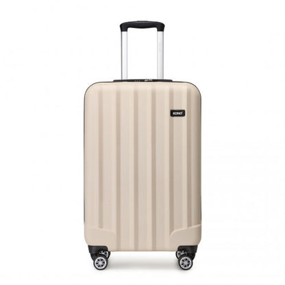 K1773-1L - Kono 19 Inch Cabin Size ABS+PC Hard Shell Luggage with Vertical Stripes - Ideal for Carry-On - Beige