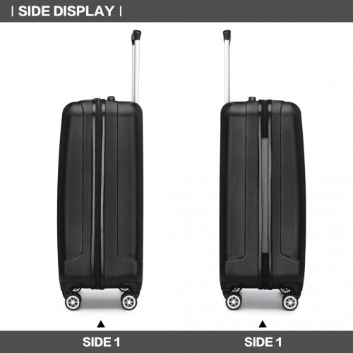 K1773-1L - Kono 19 Inch Cabin Size ABS+PC Hard Shell Luggage with Vertical Stripes - Ideal for Carry-On - Black