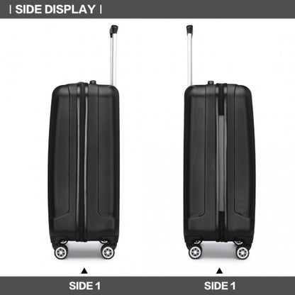 K1773-1L - Kono 19 Inch Cabin Size ABS+PC Hard Shell Luggage with Vertical Stripes - Ideal for Carry-On - Black