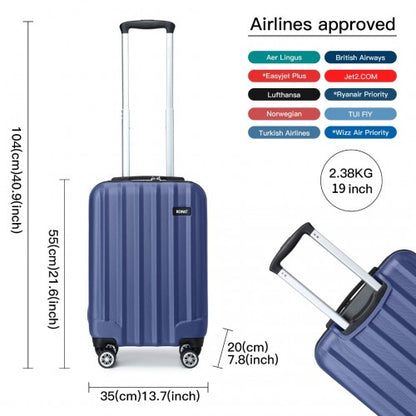 K1773-1L - Kono 19 Inch Cabin Size ABS+PC Hard Shell Luggage with Vertical Stripes - Ideal for Carry-On - Navy