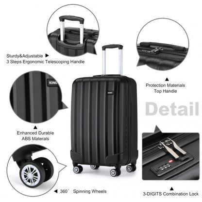 K1773-1L - Kono 19 Inch Cabin Size ABS+PC Hard Shell Luggage with Vertical Stripes - Ideal for Carry-On - Black