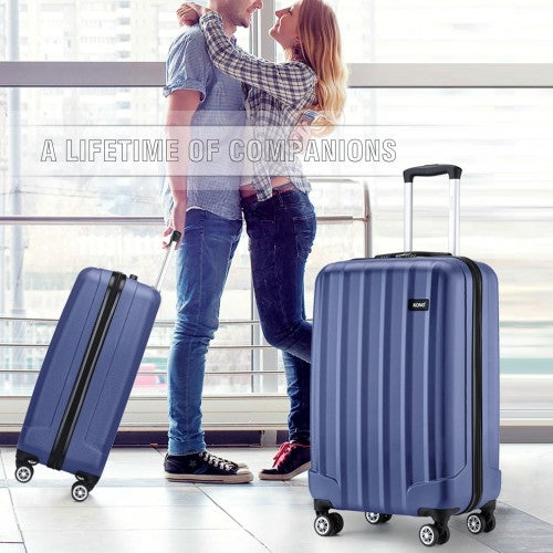 K1773-1L - Kono 19 Inch Cabin Size ABS+PC Hard Shell Luggage with Vertical Stripes - Ideal for Carry-On - Navy