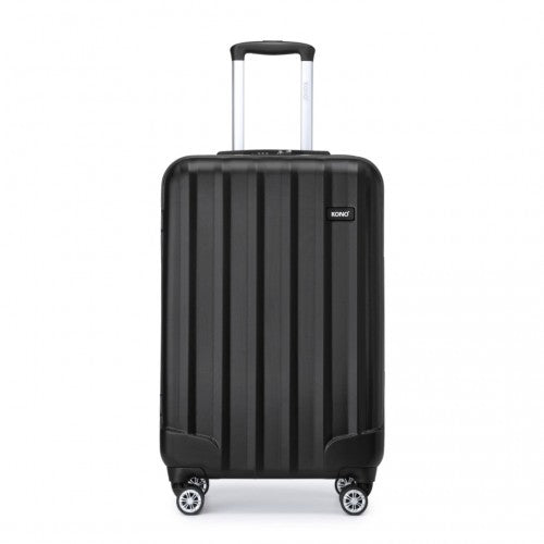 K1773-1L - Kono 19 Inch Cabin Size ABS+PC Hard Shell Luggage with Vertical Stripes - Ideal for Carry-On - Black