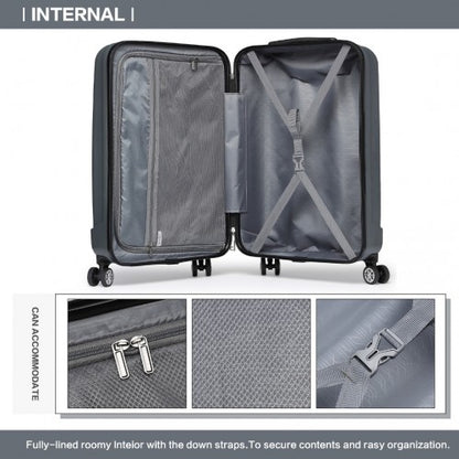K1773-1L - Kono 19 Inch Cabin Size ABS+PC Hard Shell Luggage with Vertical Stripes - Ideal for Carry-On - Grey