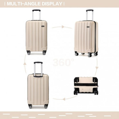 K1773-1L - Kono 19 Inch Cabin Size ABS+PC Hard Shell Luggage with Vertical Stripes - Ideal for Carry-On - Beige