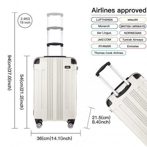 K1777-1L - Kono 19 Inch ABS Lightweight Compact Hard Shell Cabin Suitcase Travel Carry-On Luggage - Beige