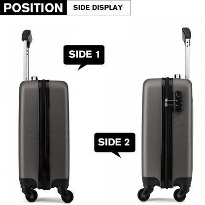 K1872L - Kono 19 Inch ABS Hard Shell Carry On Luggage 4 Wheel Spinner Suitcase - Grey