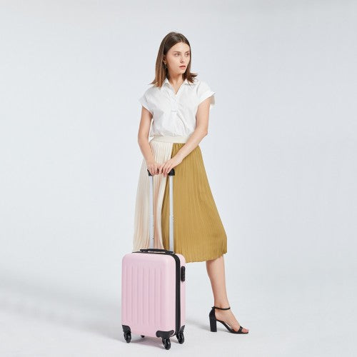 K1872L - Kono 19 Inch ABS Hard Shell Carry On Luggage 4 Wheel Spinner Suitcase - Black