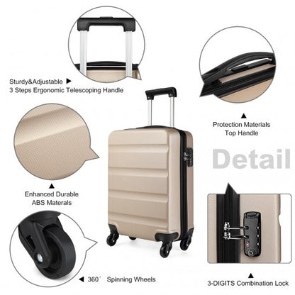 K1991-1L - Kono 19 Inch Horizontal Design ABS Hard Shell Suitcase With TSA Lock - Gold