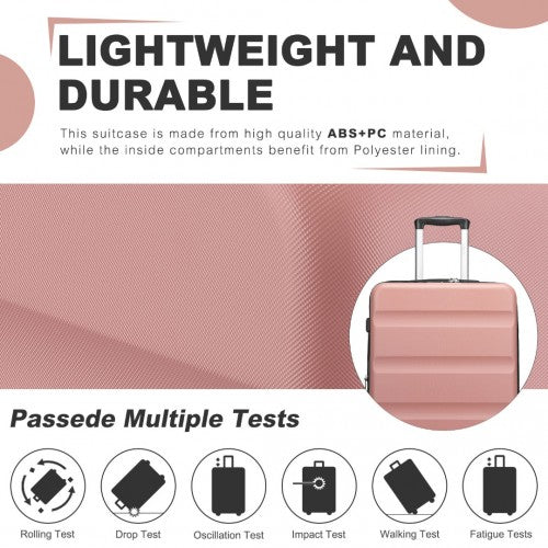 KSK2482 - Kono 19 Inch Stylish Horizontal Engraved Hard Shell ABS+PC Cabin Carry-On Suitcase with TSA Lock - Nude