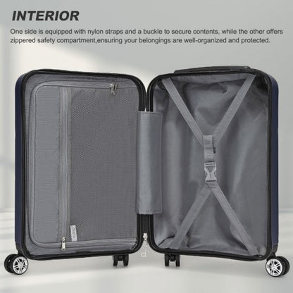 KSK2482 - Kono 19 Inch Stylish Horizontal Engraved Hard Shell ABS+PC Cabin Carry-On Suitcase with TSA Lock - Navy