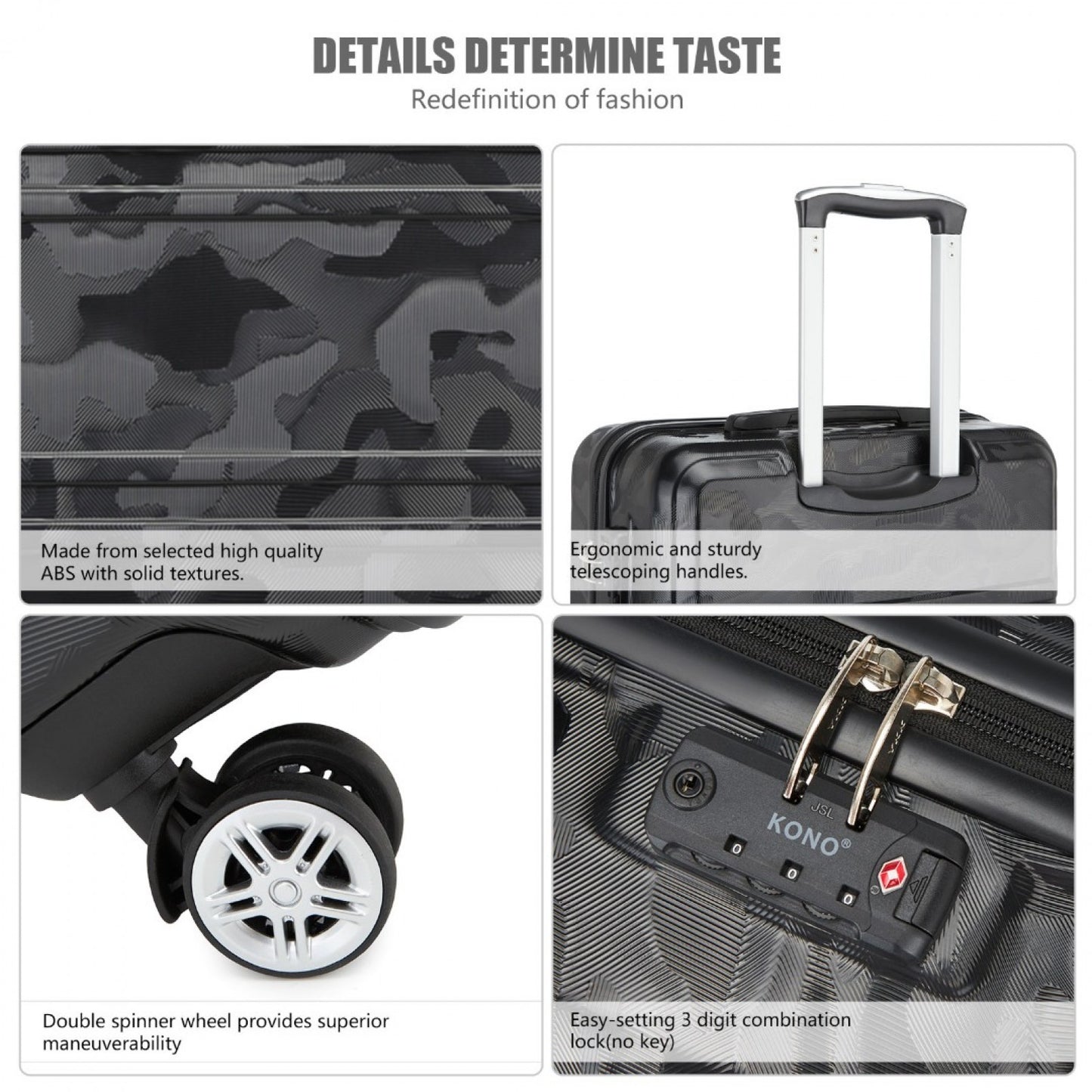 Kono K1871-1L 20-inch black suitcase – side view