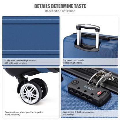 K1871-1L - Kono ABS 20 Inch Sculpted Horizontal Design Cabin Luggage - Navy Blue