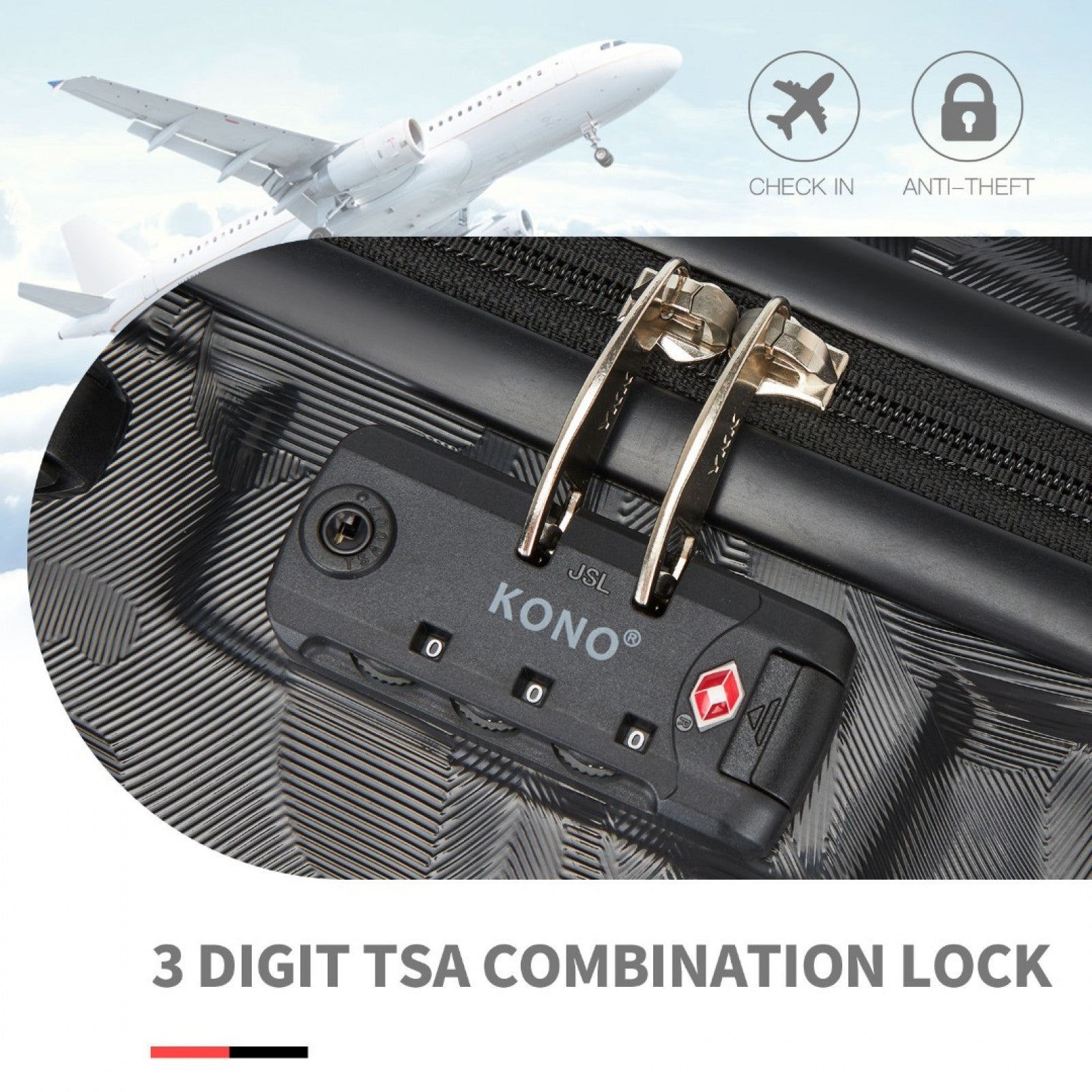 Kono K1871-1L 20-inch black suitcase – detail view 6