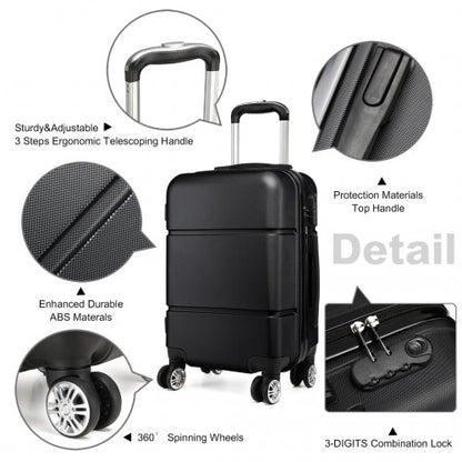 K1995L - Kono Hard Shell ABS Carry On Suitcase 20 Inch - Black