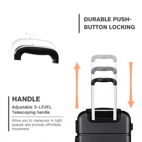 K1995L - Kono Hard Shell ABS Carry On Suitcase 20 Inch - Black