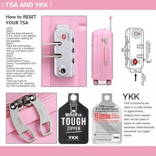 K1997L - KONO 20 INCH CABIN SIZE HARD SHELL PP SUITCASE - PINK