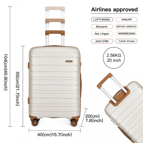 K2091L - Kono 20 Inch Multi Texture Hard Shell PP Suitcase - Classic Collection - Cream