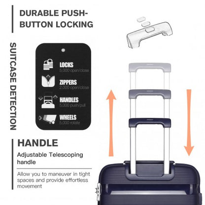 K2092L - Kono 20 Inch Bright Hard Shell PP Carry-On Suitcase In Cabin Size - Navy
