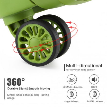K2092L - Kono 20 Inch Bright Hard Shell PP Carry-On Suitcase In Cabin Size - Green