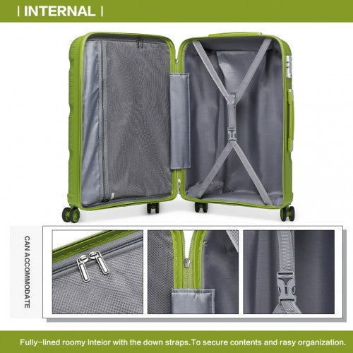 K2092L - Kono 20 Inch Bright Hard Shell PP Carry-On Suitcase In Cabin Size - Green