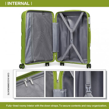 K2092L - Kono 20 Inch Bright Hard Shell PP Carry-On Suitcase In Cabin Size - Green