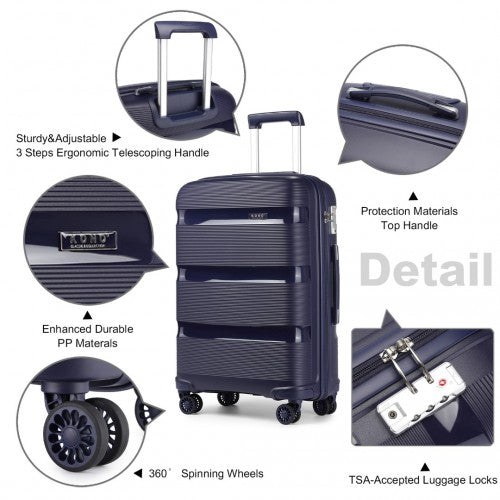 K2092L - Kono 20 Inch Bright Hard Shell PP Carry-On Suitcase In Cabin Size - Navy