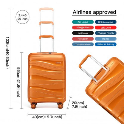 K2094L - Kono 20 Inch Lightweight Polypropylene Hard Shell Suitcase With TSA Lock - Orange