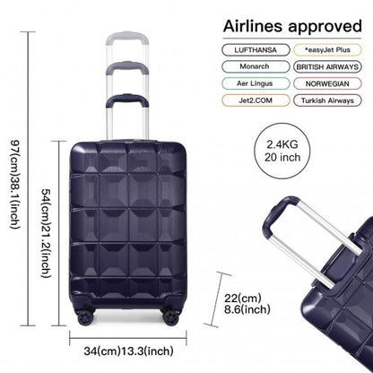 K2292L - Kono 20 Inch Lightweight Hard Shell ABS Luggage Cabin Suitcase With TSA Lock - Navy