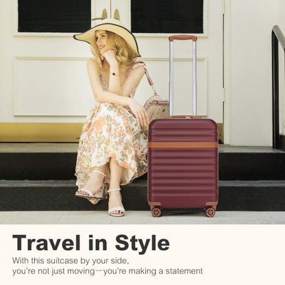 Kono KSK2484 20-inch burgundy and brown suitcase – detail view 20
