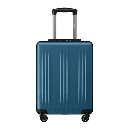 Teal blue Kono 20 inch hard shell cabin suitcase with glossy vertical ribbed texture and extended silver telescopic handle
