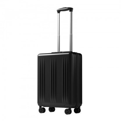 Black Kono 20 inch hard shell cabin suitcase with vertical ribbed texture and matte finish featuring silver telescopic handle