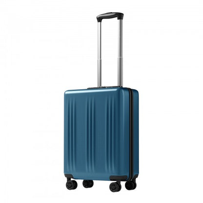 Blue Kono hard-shell cabin suitcase with vertical ribbed texture and extended silver handle