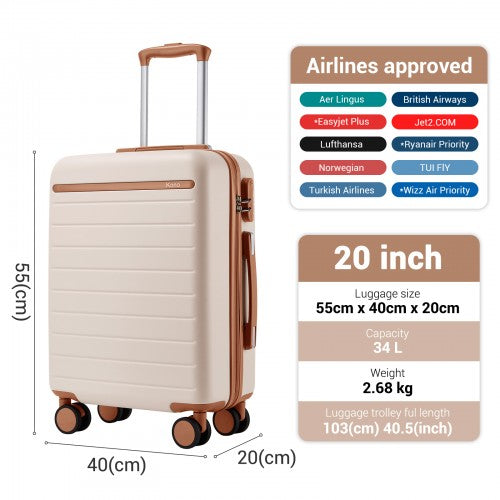 Kono KSK2584 20-inch cream and brown suitcase – detail view 20