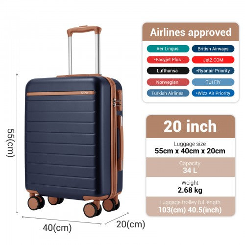 Kono KSK2584 20-inch navy and brown suitcase – detail view 20