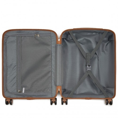 KSK2591 - Kono 20-Inch PP Modern Scratch-Resistant Cabin Suitcase with TSA Lock & Stylish Brown Accents - Cream and Brown