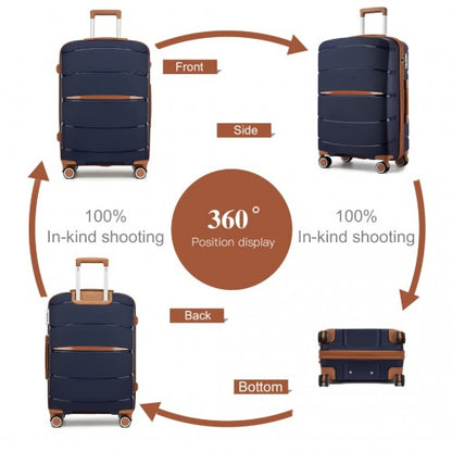 KSK2591 - Kono 20-Inch PP Modern Scratch-Resistant Cabin Suitcase with TSA Lock & Stylish Brown Accents - Navy and Brown