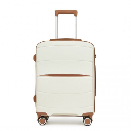 KSK2591 - Kono 20-Inch PP Modern Scratch-Resistant Cabin Suitcase with TSA Lock & Stylish Brown Accents - Cream and Brown