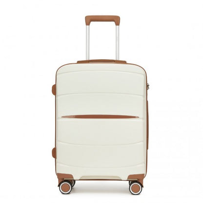 KSK2591 - Kono 20-Inch PP Modern Scratch-Resistant Cabin Suitcase with TSA Lock & Stylish Brown Accents - Cream and Brown
