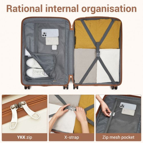 KSK2591 - Kono 20-Inch PP Modern Scratch-Resistant Cabin Suitcase with TSA Lock & Stylish Brown Accents - Cream and Brown