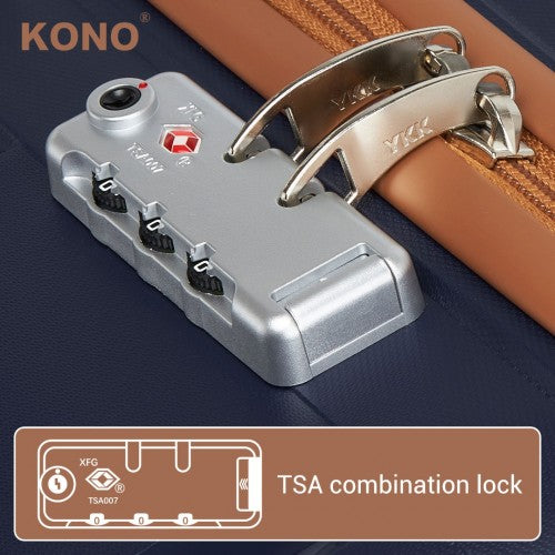 KSK2591 - Kono 20-Inch PP Modern Scratch-Resistant Cabin Suitcase with TSA Lock & Stylish Brown Accents - Navy and Brown