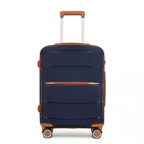 KSK2591 - Kono 20-Inch PP Modern Scratch-Resistant Cabin Suitcase with TSA Lock & Stylish Brown Accents - Navy and Brown