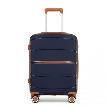 KSK2591 - Kono 20-Inch PP Modern Scratch-Resistant Cabin Suitcase with TSA Lock & Stylish Brown Accents - Navy and Brown